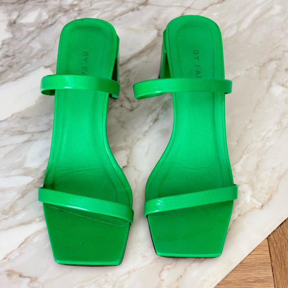 BY FAR Green Heeled Sandals Modern Minimalist Design